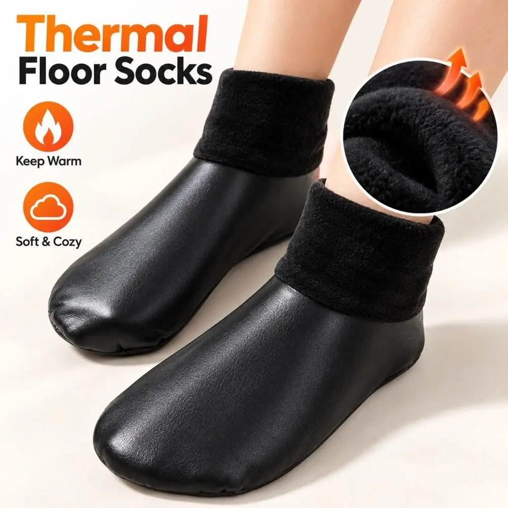 New Thickened Thermal Floor Socks Fleece Lined Waterproof Winter Thermal Socks Non-Slip Bottom Leather High Tube Socks Winter