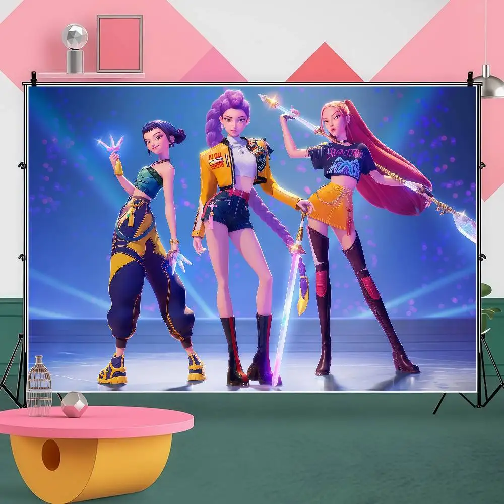 Kpop Huntrix fond garçon enfants fête d'anniversaire décoration bannière dessin animé photographie fond affiche