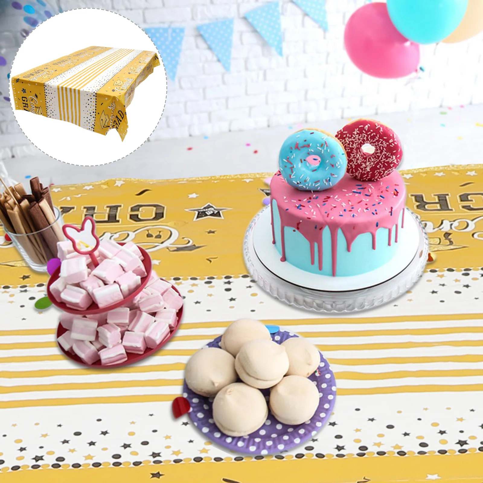 

Graduation Tablecloth Premium Wear-Resistant Pe Party Table Cover Graduation Scene Decor Grad Party Supplies Dinner Table Cloth