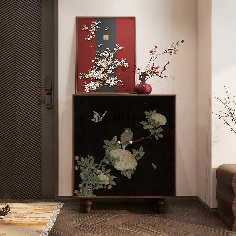 الزهور والطيور الصينية الرجعية تدخل الباب خزانة الأحذية الخشبية الصلبة خزانة جانبية للممر