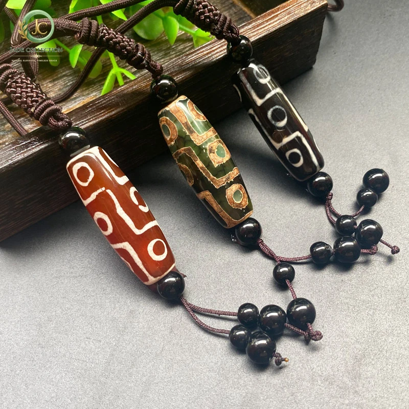 Tibetan nine-eyed dzi bead pendant sweater chain accessory, ethnic style hanging chain, Tibetan agate necklace, Taobao live stre