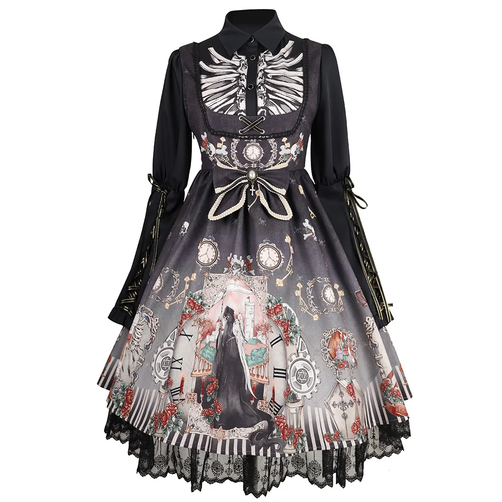 Black Fairy Tale JSK Lolita Dress Two-color Gothic Dark Black Retro Original Design Lolita Skirt  Gothic Victorian Fairy Dresses