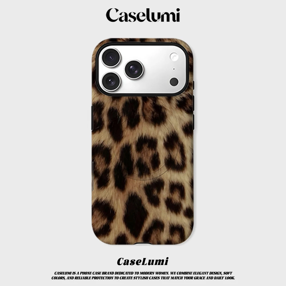 Funda CaseLumi Mate Bumper para Magsafe, para iPhone 17 16 15 14 Plus 13 Pro Max, a prueba de golpes, de PC rígido, con estampado de leopardo Savanna.