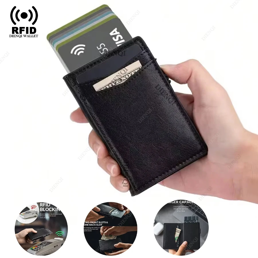 

Автоматические всплывающие визитницы из микрофибры, кожаные минималистичные кошельки, тонкие черные роскошные держатели для кредитных карт с несколькими картами