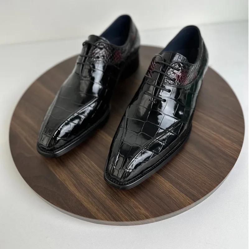 New Autumn Winter Thai Crocodile Men Casual Walking Shoe High-end Hand Polished Business Dress Shoes Piano Leather Suede Loafers