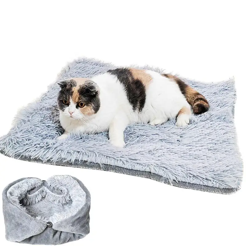 Warming Cat Bed Mat Plush Kitten Pad Convertible Pet Mat Warming Cushion Mat for Cats Washable Puppy Bed for Cats Houses Floor