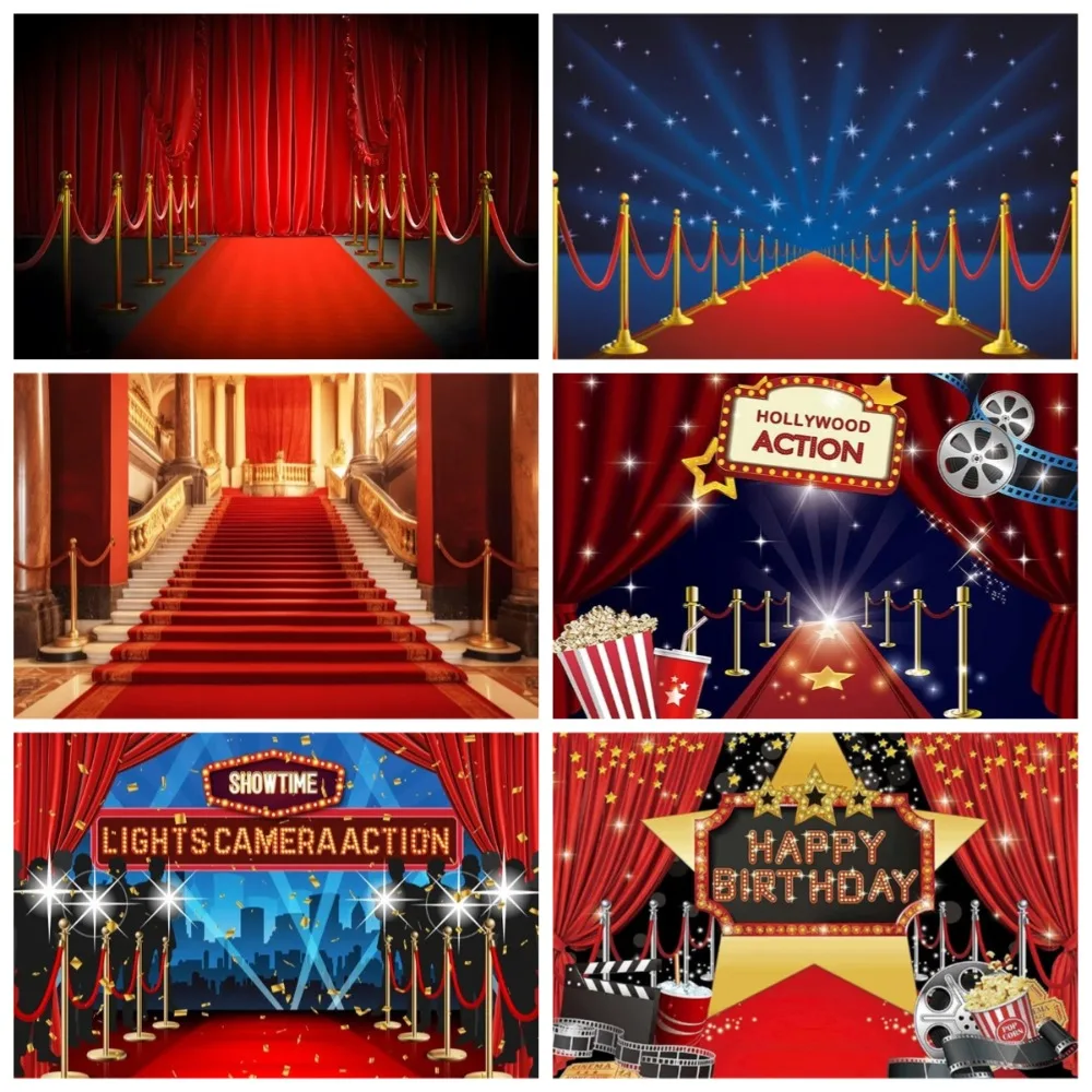 

Hollywood Celebrity Red Carpet Movie Night Banner Background, Movie Event Birthday Party Decoration Photography Studio Backdrop