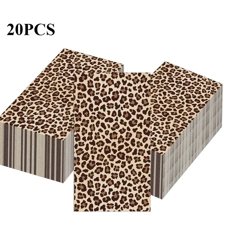 20 Stück Lange Servietten mit Leopardenmuster für Themenpartys, 2-lagiges Papier, für Hochzeiten, Geburtstage, Jubiläen, Partys, Einweg-Tissue – Detail 3