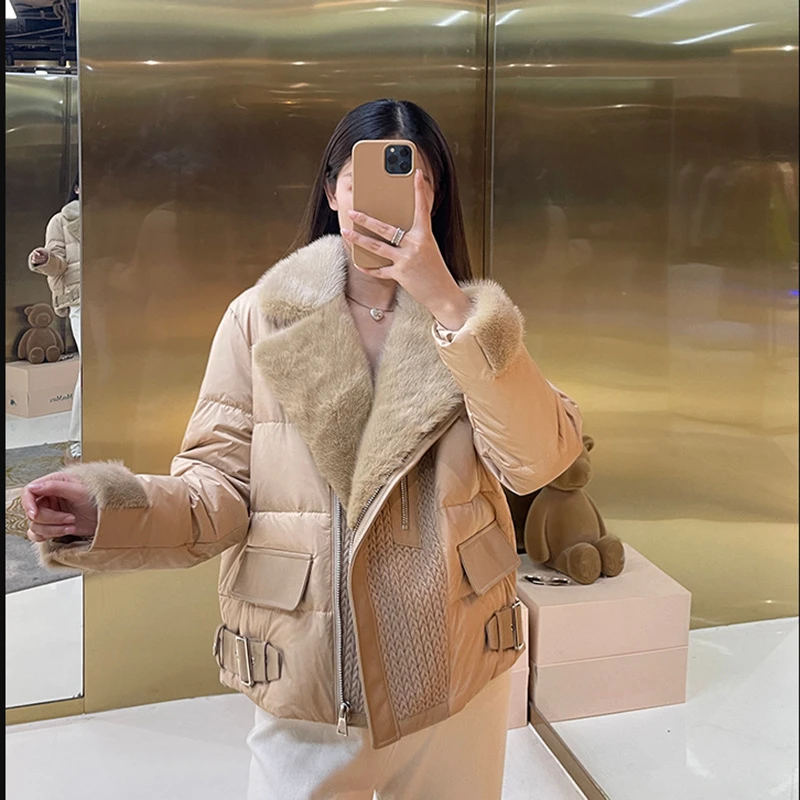 Menina Bonita neue Winter echte Nerz Pelzmantel Frauen natürliche weiße Gänse feder Daunen jacke Luxus lose warme Streetwear