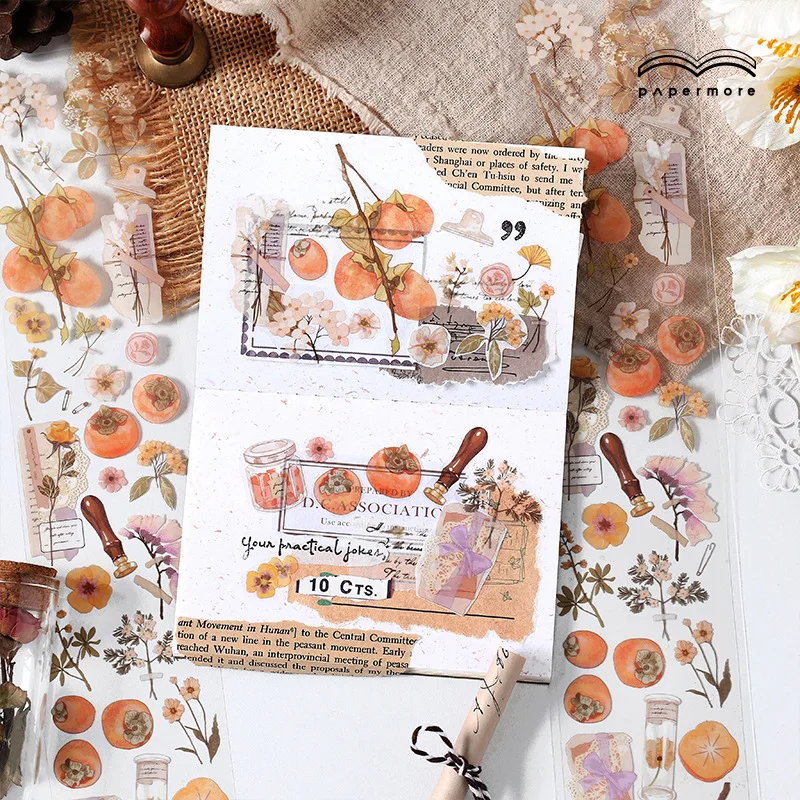 1 Sheet/pack PET Strip Tape Jumping Branches Fresh Fruits Persimmon Fig Avocado Pomegranate Hand Book DIY Decorative Stickers