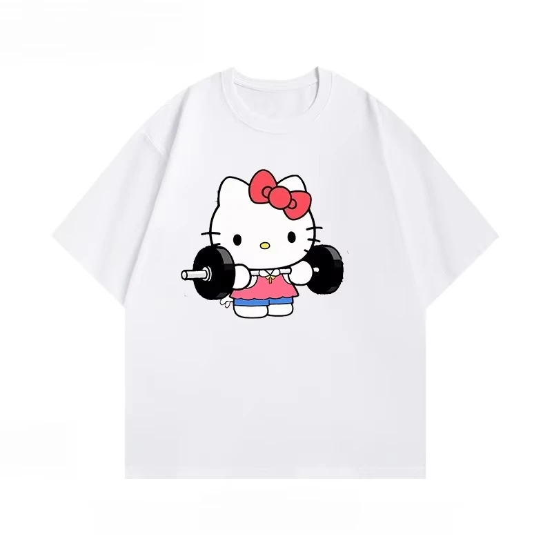 

Футболка MINISO для фитнеса со штангой Hello Kitty, летняя модная женская модная футболка Sanrio, свободный повседневный универсальный топ с короткими рукавами
