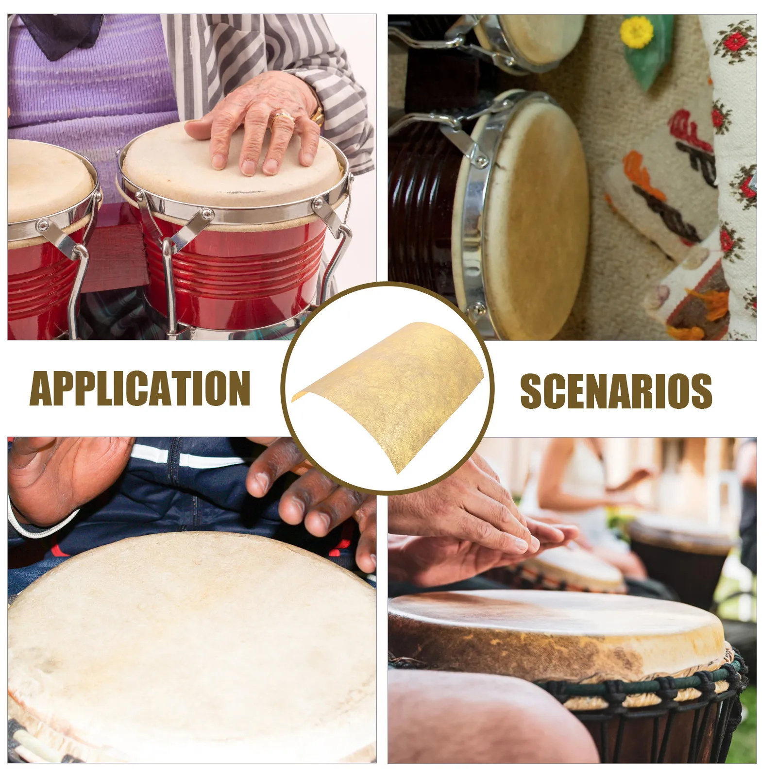 Djembe Hand Drum - หนังกลองแอฟริกันทรงกลมสำหรับกลองมือ ขนาด 43 ซม. ยืดหยุ่นใส ใช้เปลี่ยนหัวกลองเจมเบ้