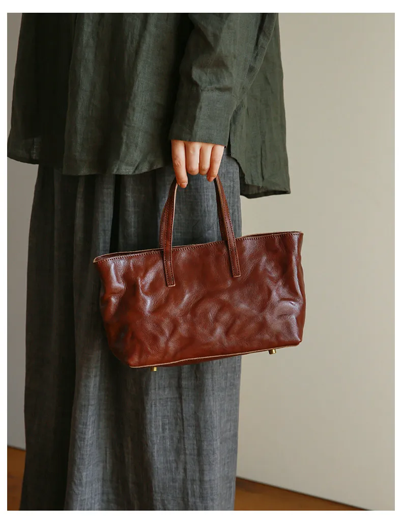 PNDME lässige, handgefertigte Vintage-Handtasche aus Rindsleder, erste Schicht, Damenhandtasche, schlicht, modisch, luxuriös, aus echtem Leder, Damen-Umhängetasche. – Detail 8
