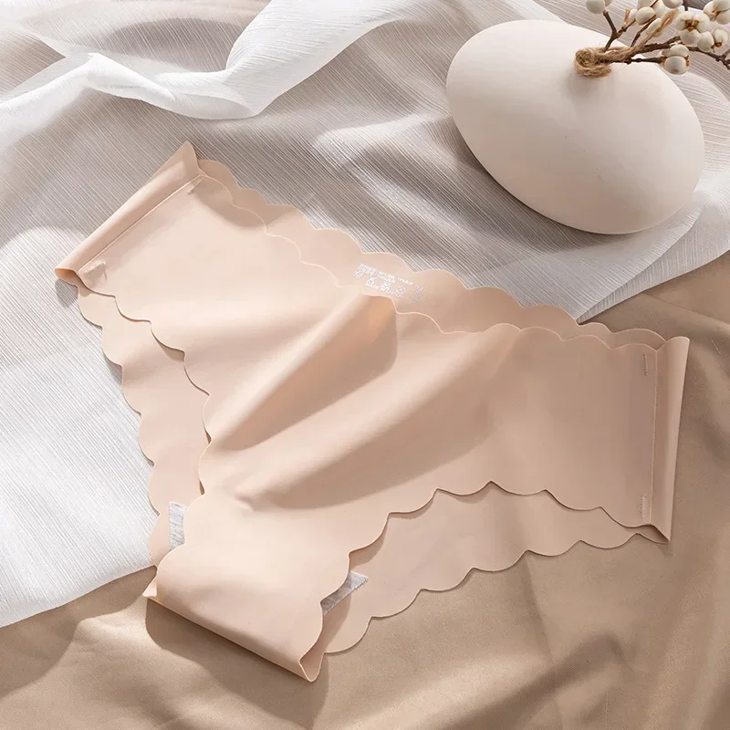 Ropa interior con entrepierna de algodón puro para mujeres y niñas, calzoncillos con borde ondulado sin costuras de seda helada de alta gama, cómodos