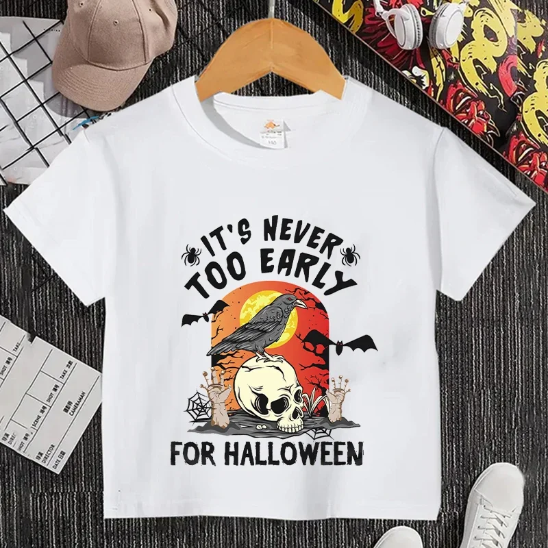 Kids T-Shirt Girls Boys Clothing It's Never Too Early for Halloween Funny Halloween Party Tee Female Skeleton Designer Baby Tops