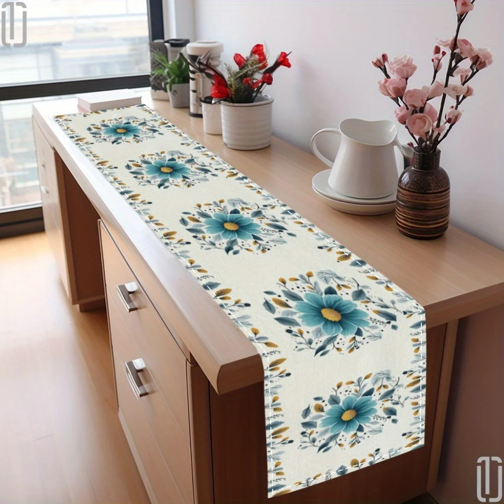 Floral Leaves Linen Table Runner, Washable & Durable, Daily Dining Atmosphere Table Runner