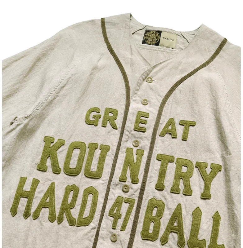 

KAPITAL 23SS Japanese Sle Casual Cotton Linen Embroidered Letter Loose Button ort Sve irt Youth Summer Breathable