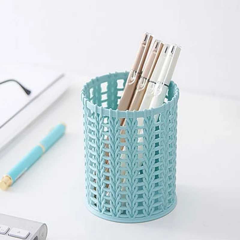 Imagem -05 - Criativo Rattan Plastic Pen Holder Multi-funcional Caixas Ocas Escritório de Papelaria Balde Lápis Container Case