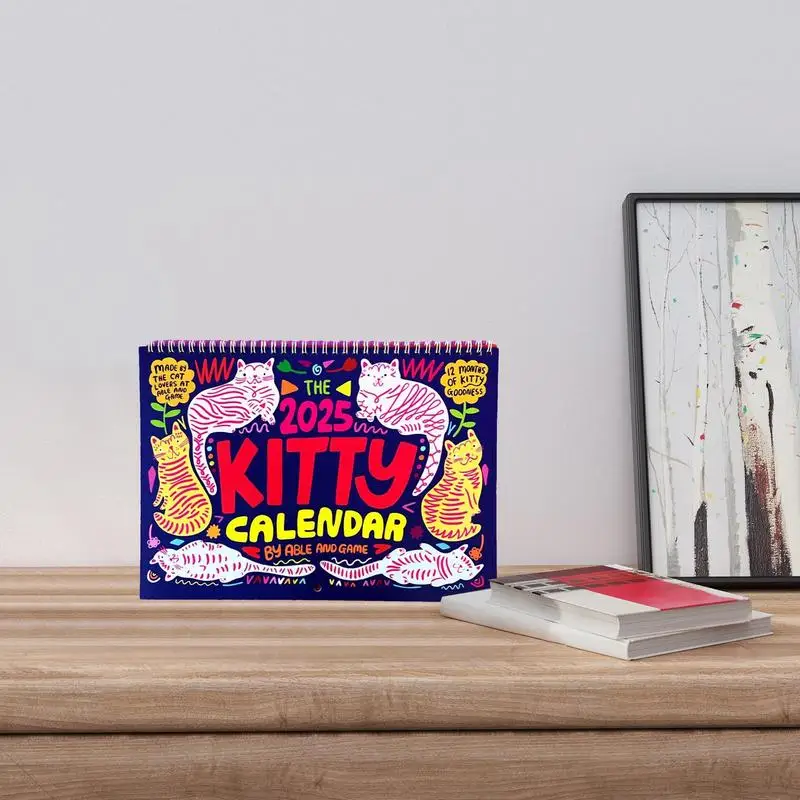 Cat Wall Monthly Calendar Organizing Daily Scheduler Hangable Cartoon Cat Calendar Flipping Calendar For Meditations Reflections