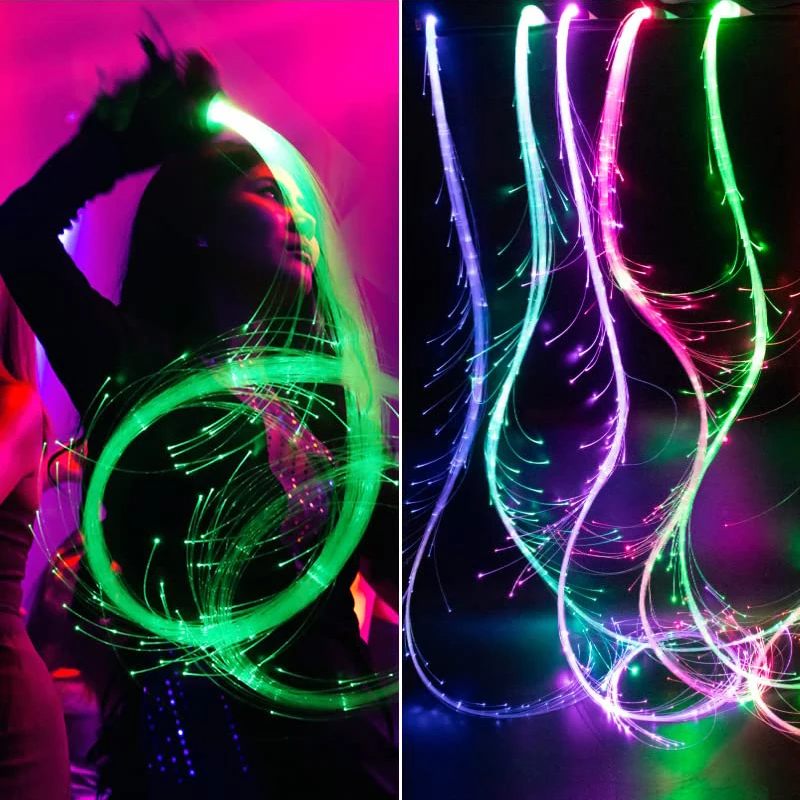 LED Fiber Optic Whip Rave, 5.6ft 360° Swivel Pixel Whip Dance Space Whip (7 Colors 4Modes)for LED Light Show EDM Dance Festival