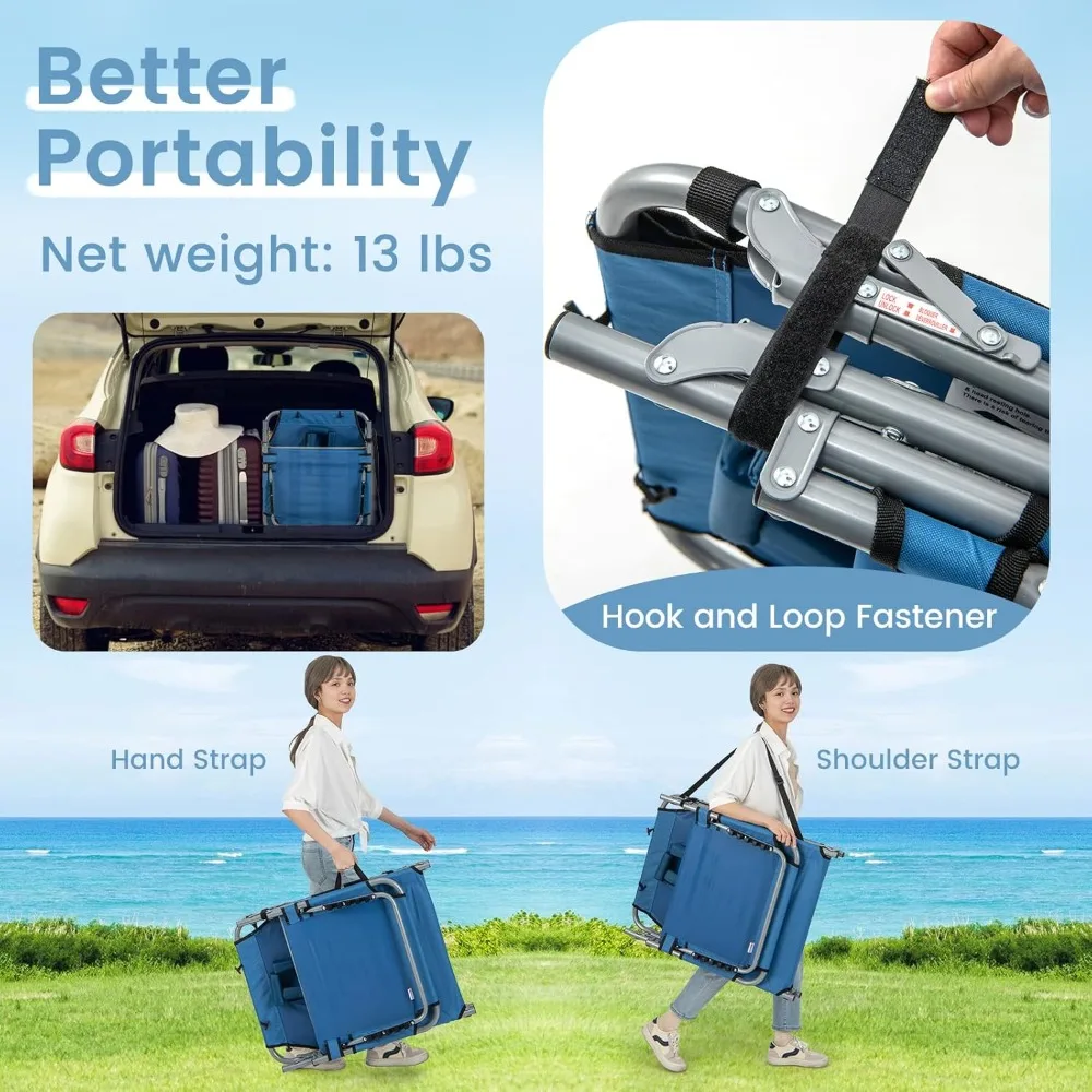 كرسي تسمير خارجي قابل للطي مع فتحات للوجه والذراع، صالة شاطئ قابلة للتعديل بـ 5 أوضاع لحمامات الشمس وحمام السباحة والحديقة #6