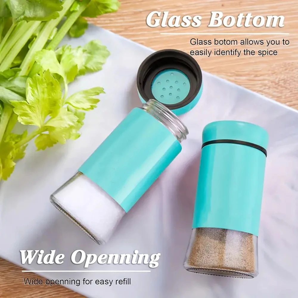 2pcs Salt Pepper Glass Shakers Set Stainless Steel Seasoning Bottle Multipurpose Condiments Salt Spice Jar Kitchen Accessories