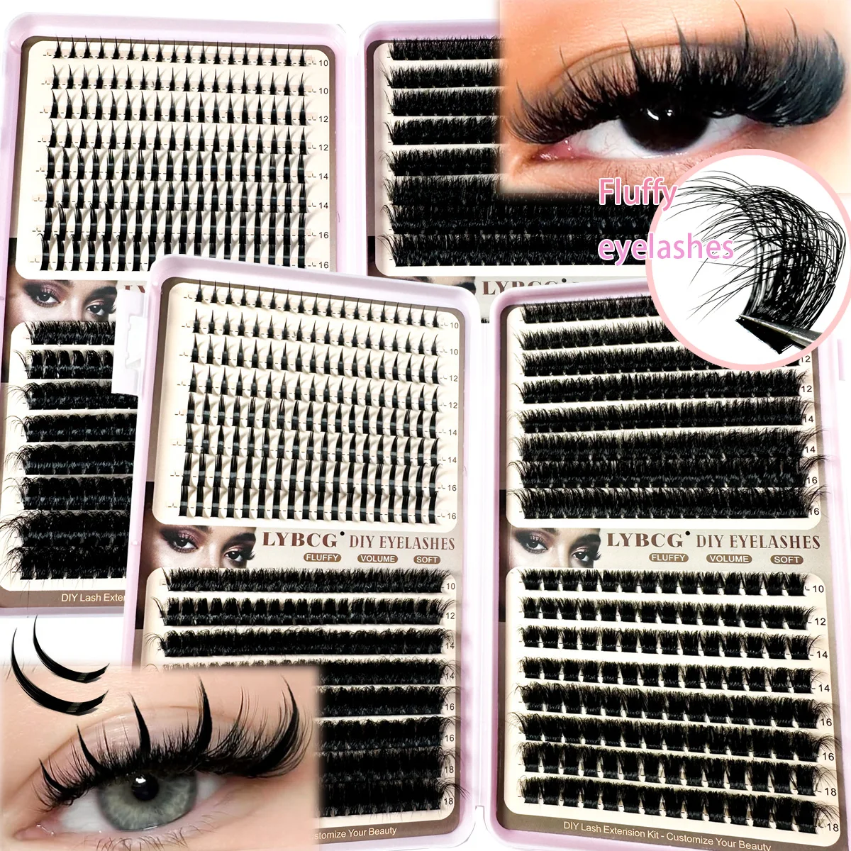10-18mm Cluster per ciglia super soffici Spikes Lash Individuals Cluster per ciglia DD-Curly Cluster per ciglia Kit 4 stili Cluster per ciglia