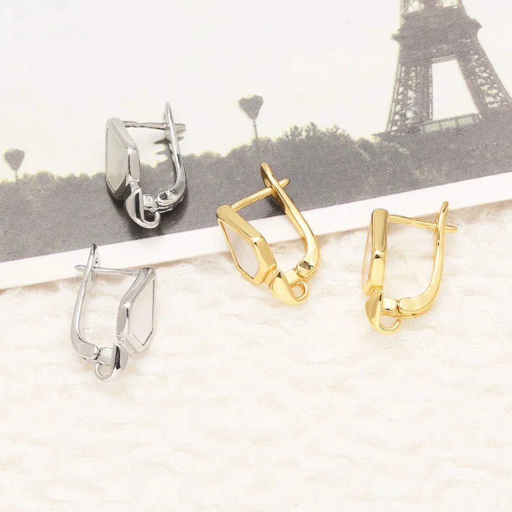 OCESRIO Handmade Shell Rhombus Earring Hooks for Earring Making Copper Gold Plated Earring Fixtures Jewelry Finding erha114