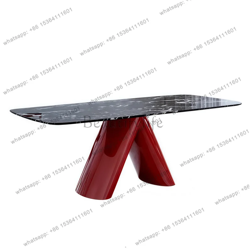 

Итальянский минималистичный прямоугольный обеденный стол из нержавеющей стали, современный простой обеденный стол из каменной плиты для гостиной