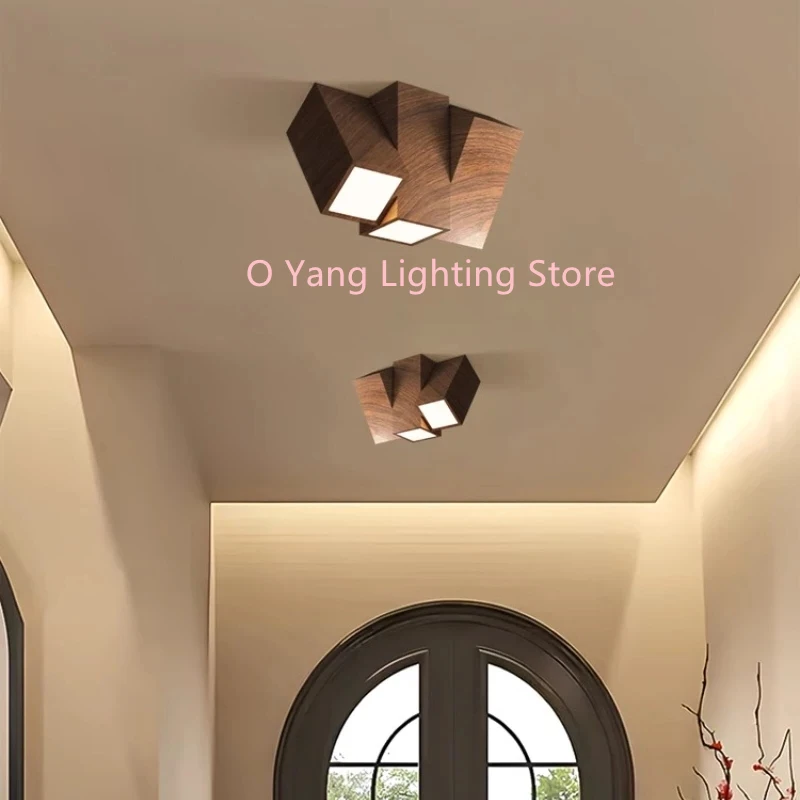 Neue Rechteckige Holz-Deckenleuchte im Wabi-Sabi-Stil Retro Korridor Antik-Stil Eingangsbereich Flur Licht Warmes Licht
