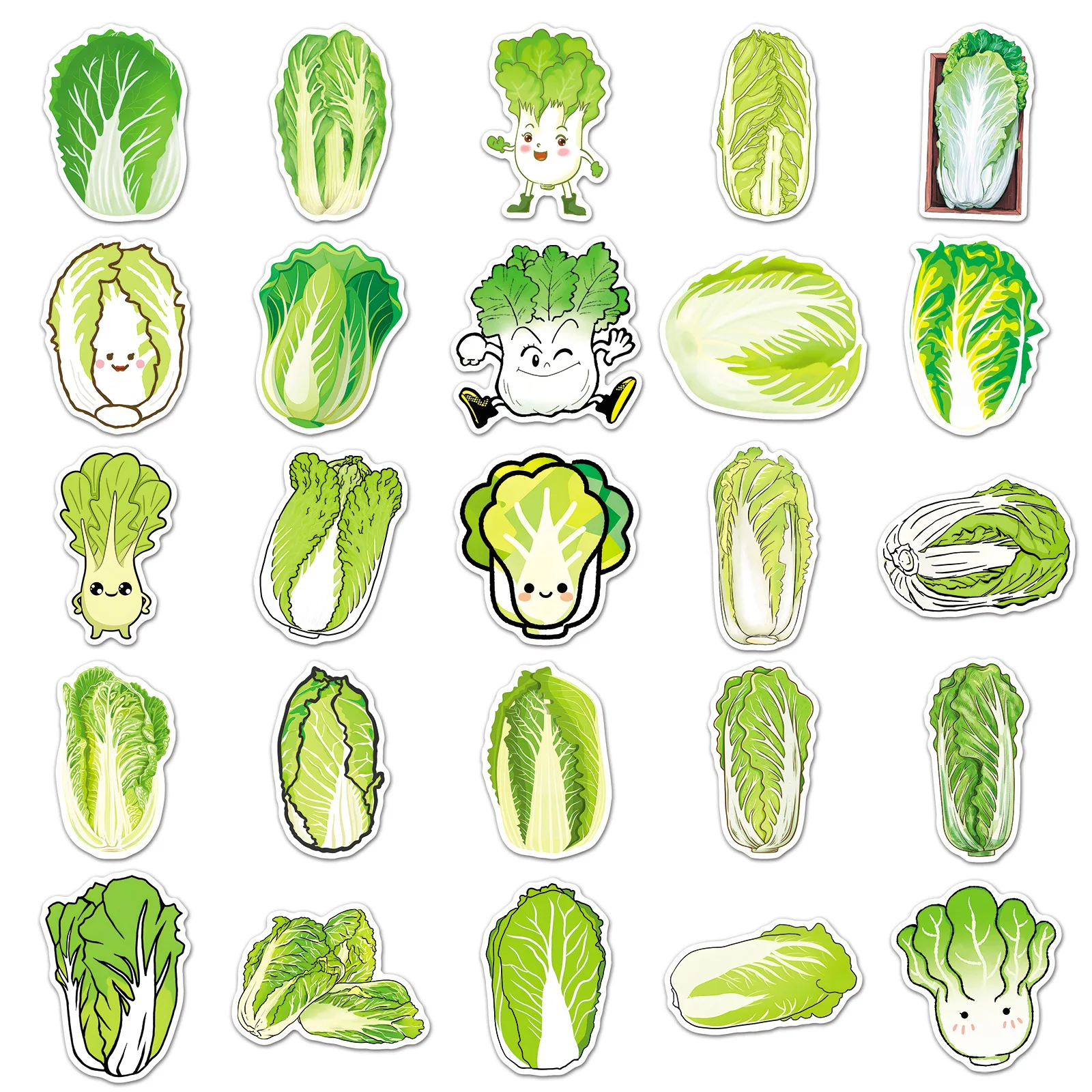 Autocollants de dessin animé chou chinois, légumes verts, Graffiti, décoration, jouets pour ordinateur portable, guitare, voiture, vélo, Skateboard, 50 pièces