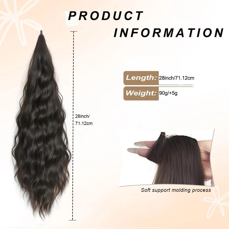 28 Inch Synthetic Long Wavy Wrap Around Magic Stick Ponytail Extension Fluffy Fake Hair Piece For Women Daily Party