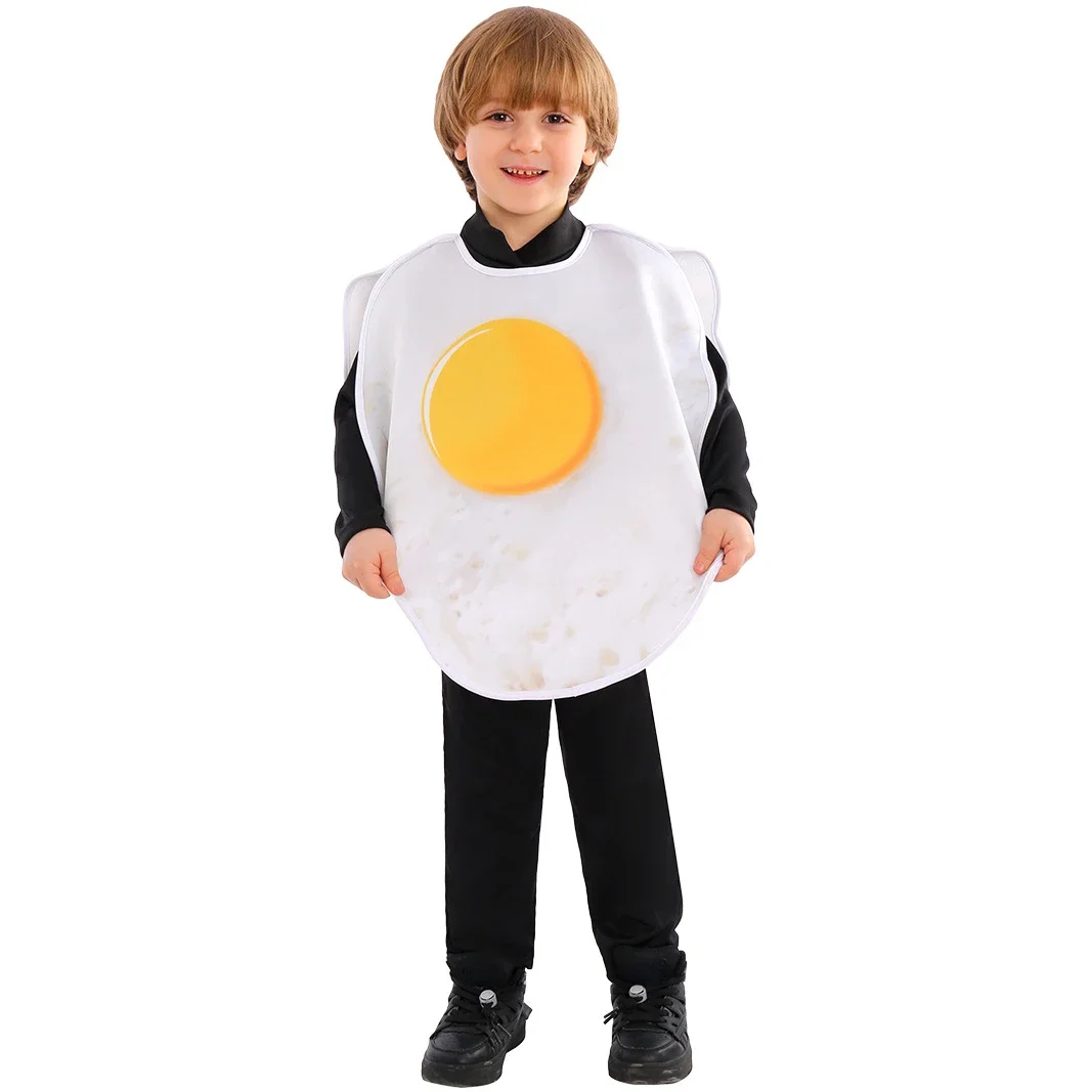 Costume de cosplay d'oeufs de nourriture d'Halloween pour des enfants, tenue de représentation d'étape d'école de jeu de plis, nouveau