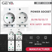 GEYA Din Rail Socket Modular Type AC Power Socket Plug EU/FR/US/UK/IT Standard 16A 220V AC Connector Grey AC30 Adapter Connector