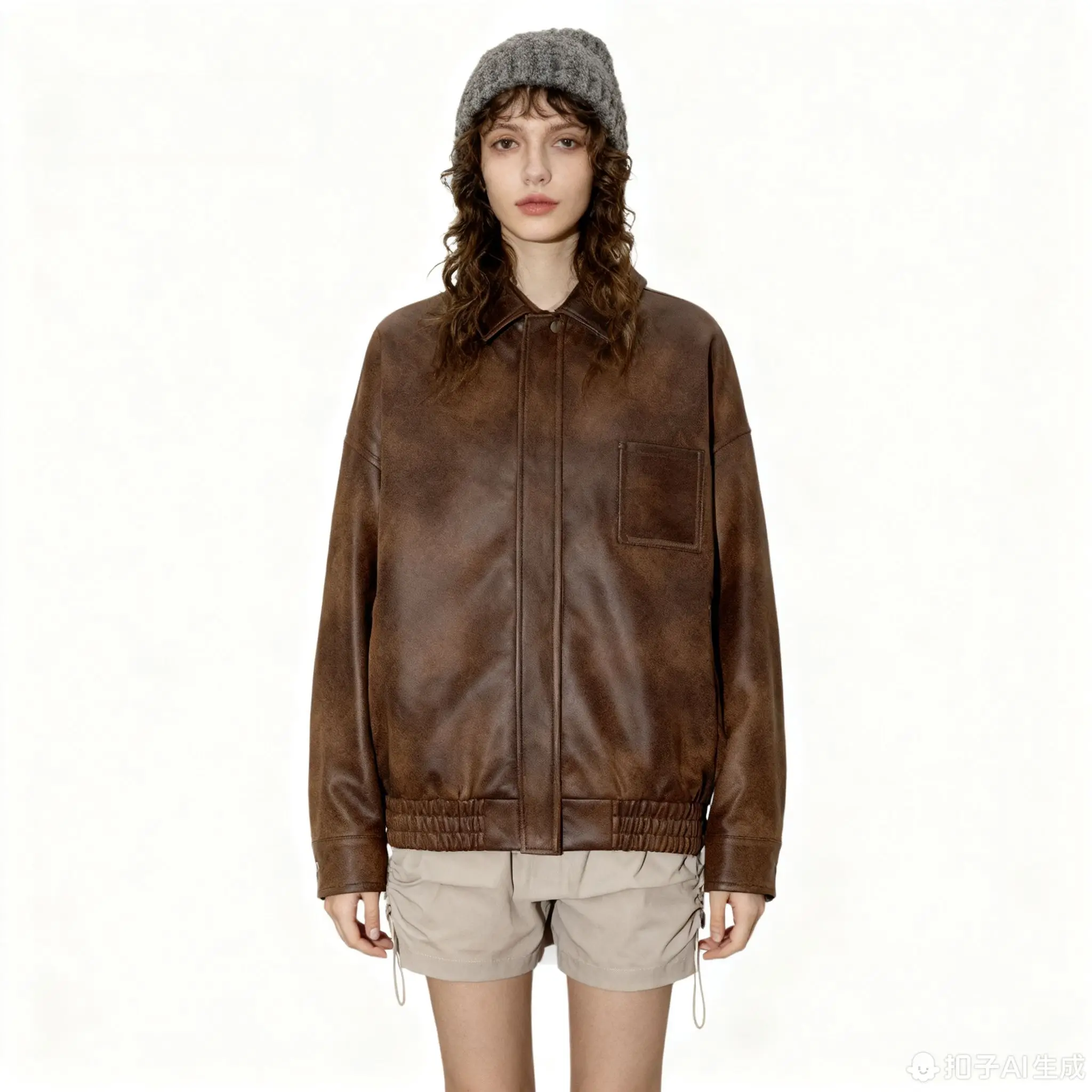 Veste courte en cuir pour femme, Vintage, Style Y2K, coupe ample, Plaid, Patchwork, Design rétro, surdimensionné, vêtements d'extérieur d'automne, nouvel arrivage