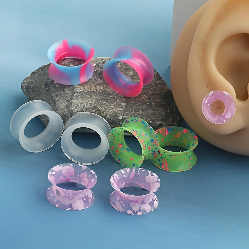 8PCS Silicone Ear Gauges Flexible Ear Tunnels Plugs Stretchers Expander Double Flared Flesh Ear Piercing Jewelry For Women Men