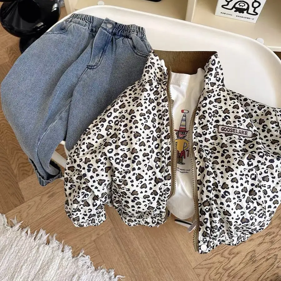 

Children's Autumn New Coat Double sided Leopard Print Jacket for Boys and Girls Loose Top Children's Clothing Fashion