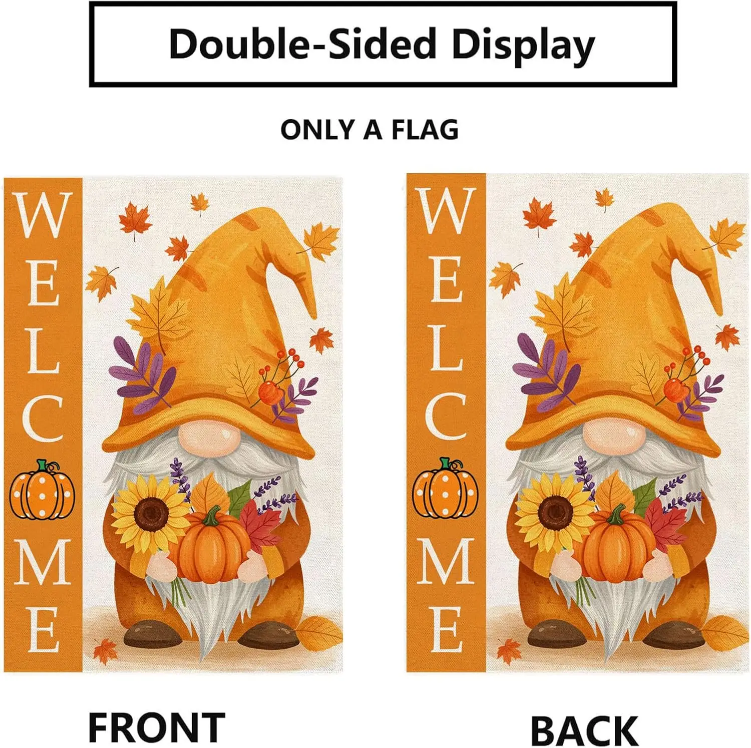 Welcome Fall Gnome Garden Flag 12x18inch Welcome Autumn Leaves Pumpkin Double-Side For Home Outdoor Yard Patio Lawn Decor