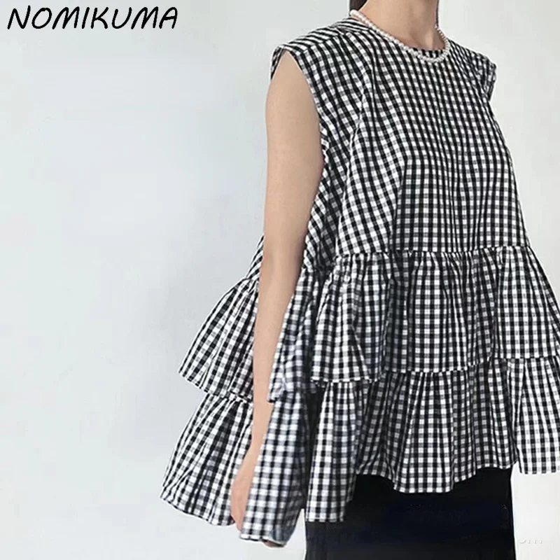 Nomikuma Women Japan Style Sleeveless Ruffle Doll Shirt Causal 2023 Summer Blusas Top Femme Chic Sweet Fashion Ladies Tops Mujer