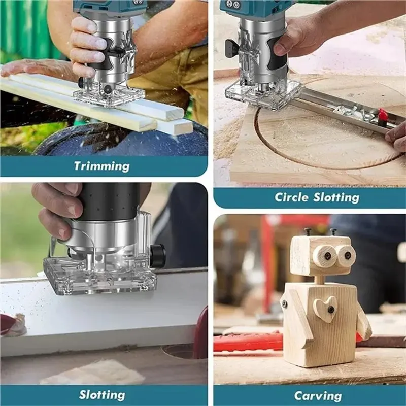 AB13-Handheld Plunge Router Set With 5 Variable Speeds For 18V Li- Battery For Wood Slotting DIY