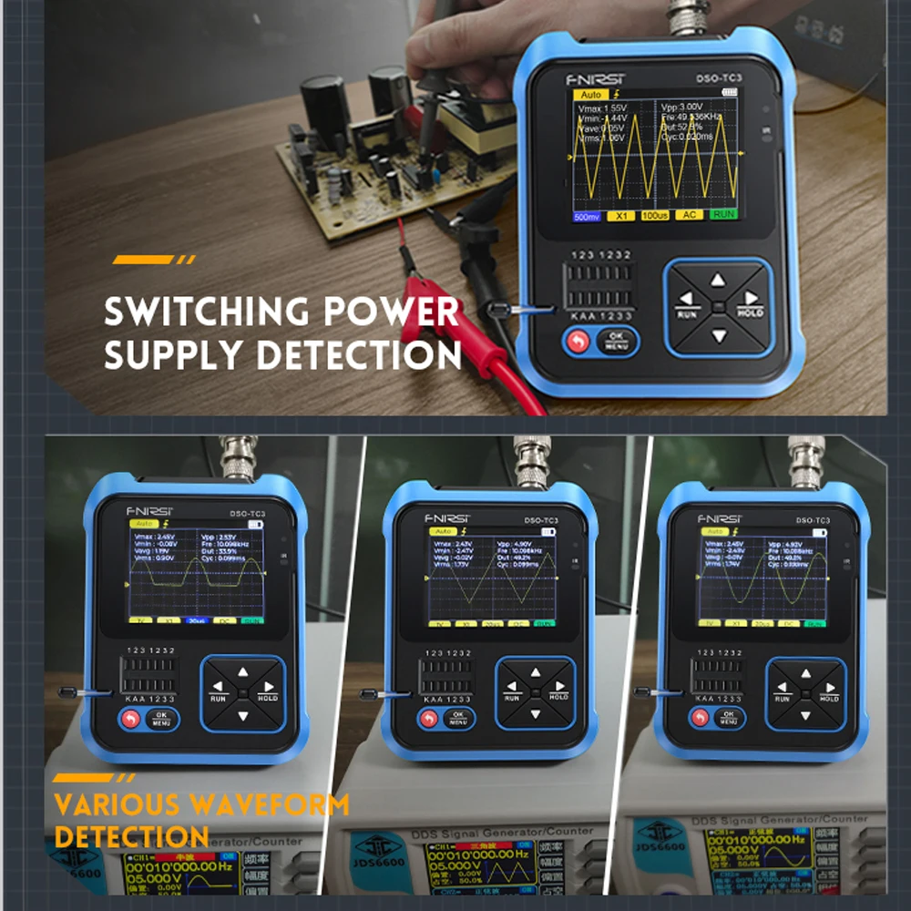 FNIRSI DSO-TC3 Digital Oscilloscope Transistor Tester Function Signal Generator 3 in 1 Multifunction Electronic Component Tester