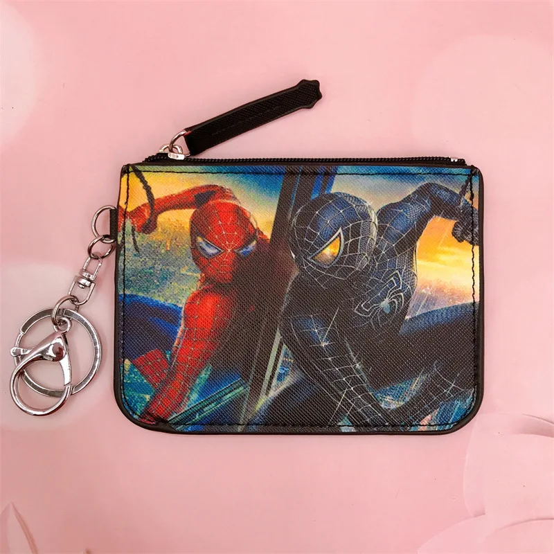 Marvel Avenger Children's Coin Wallet Holder Spider-Man Captain America Print Card Holder Name Tag with Keyring Card Bag Purse