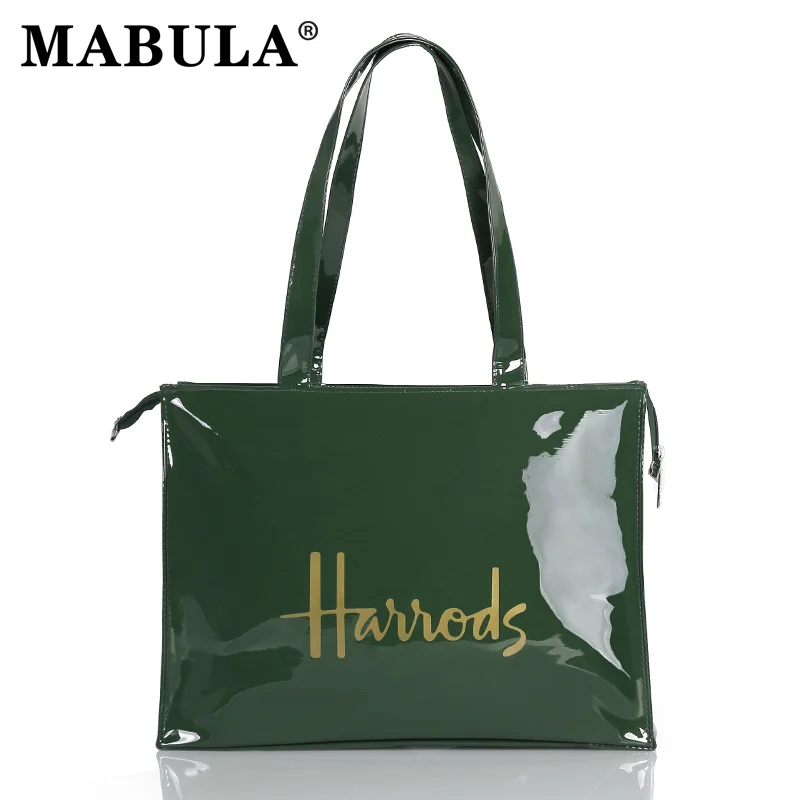 MABULA PVC Waterproof Letter Print Large Capacity Eco Friendly Reusable Shopping Bag Student Bookbag Lady Commuter Tote Handbag