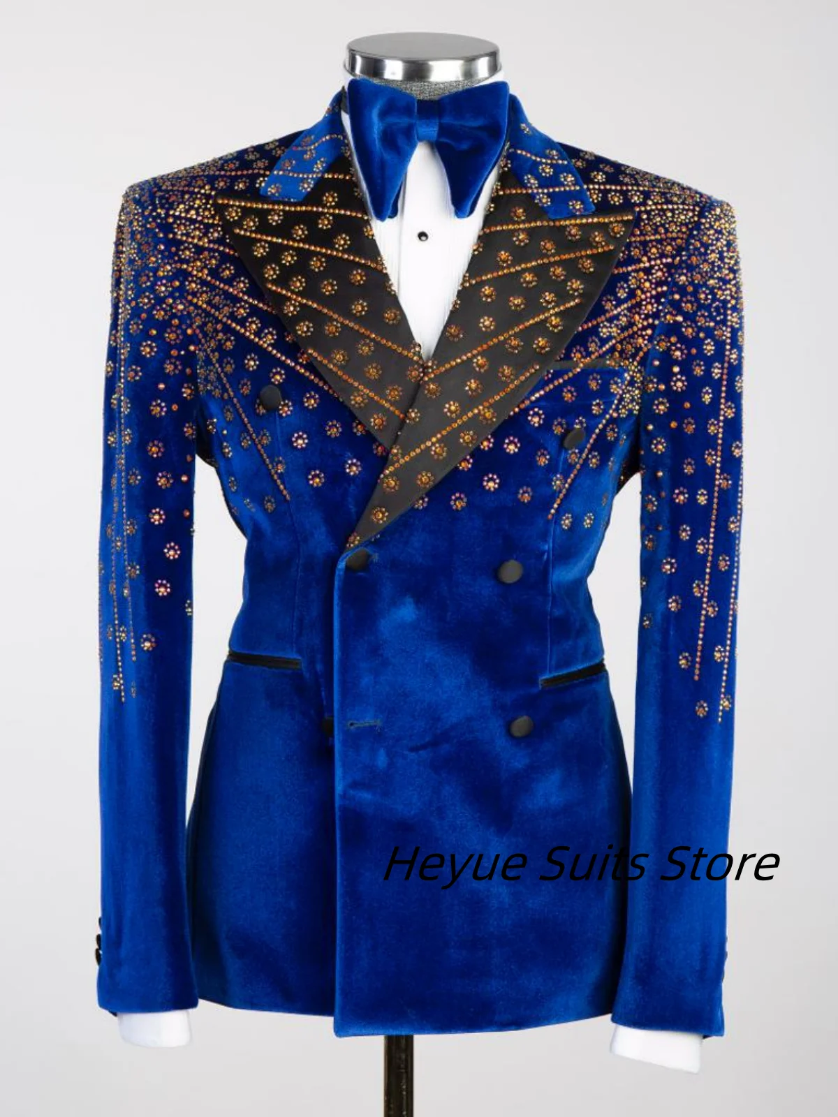 Elegant Velvet Delicate Diamond Men Suits Groom Wedding Tuxedos Double-breasted 2Pieces Sets Male Prom Blazes Custom ropa hombre