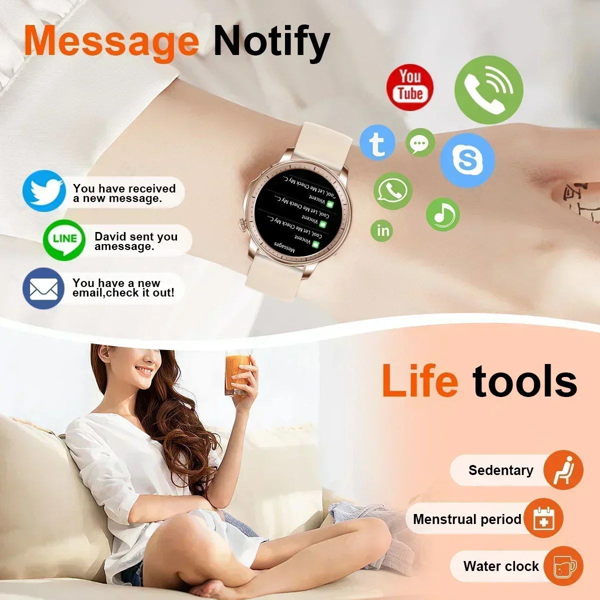 Fashion Xiaomi Mijia Smart Watch Women Heart Rate Lady Bracelet Bluetooth Call IP67 Waterproof Heart Rate Smartwatch for Huawei