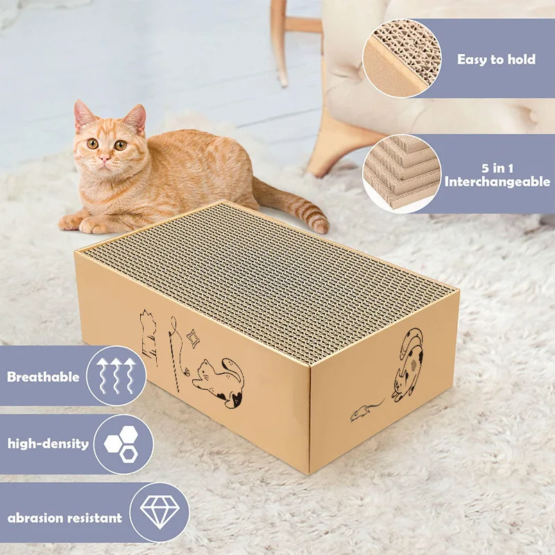 Cat Scratcher Box 5 in 1 Reversible Cardboard Scratching Pad Cat Scratching Board for Cat Paws Cat Scratch Pad 5 PCS Replacement