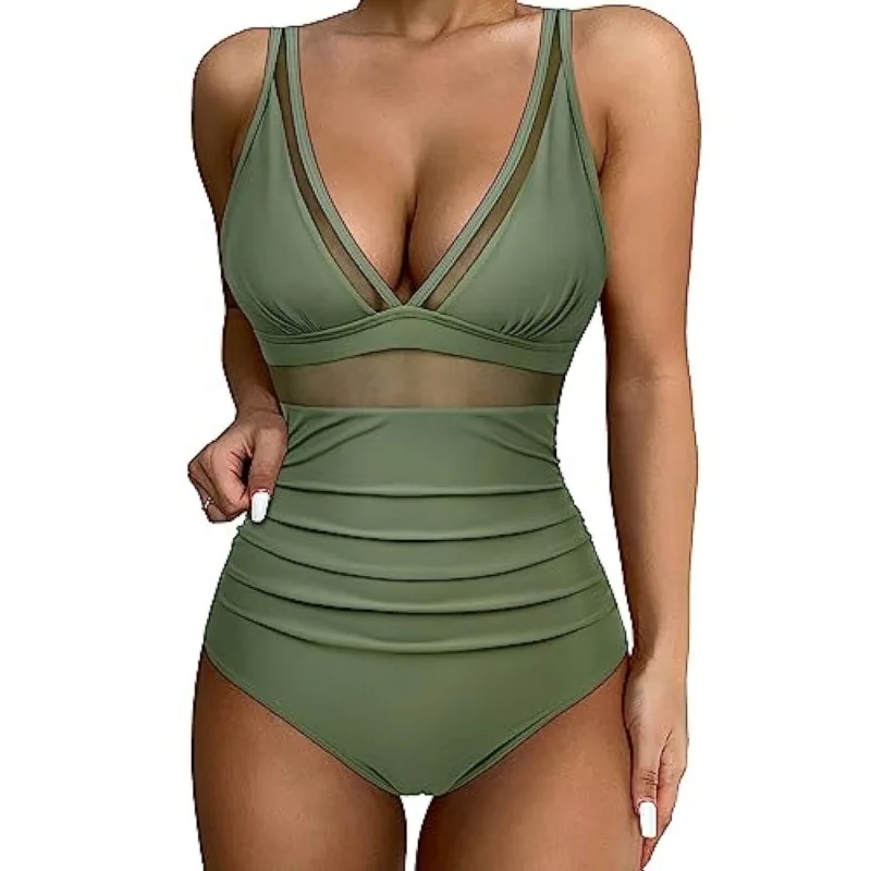 

Chic High Waist One Piece Swimsuit Women Sexy V Neck Skinny Bodysuits Bikinis Summer 2025 New Casual Vacation Beach Bathing Suit