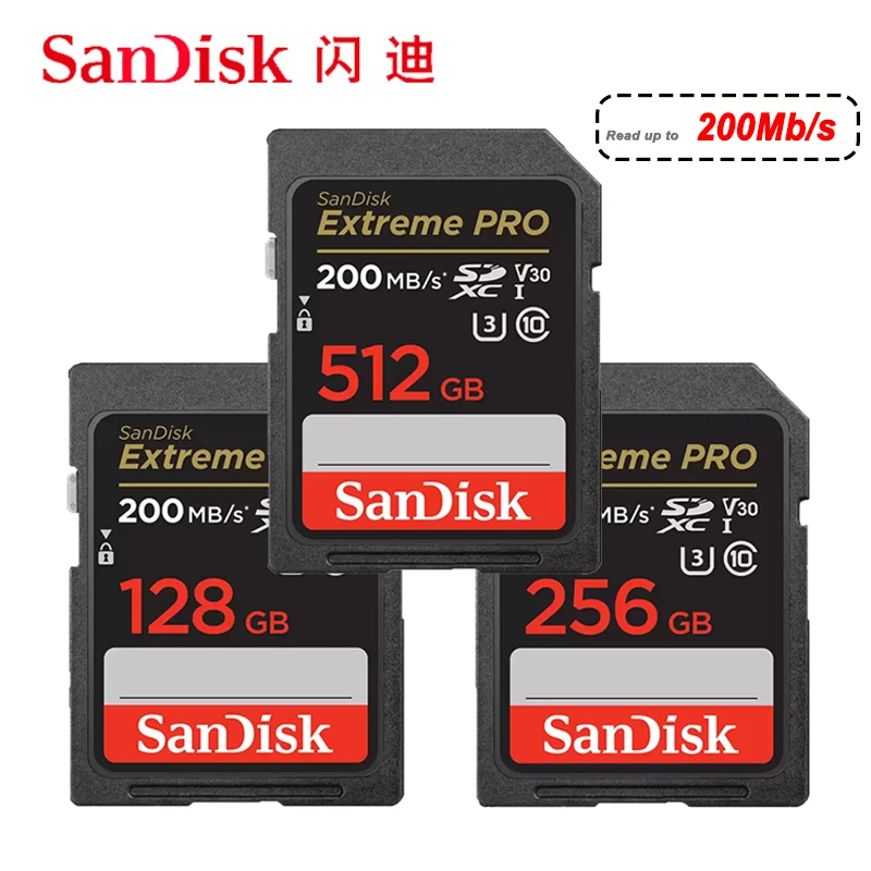 SanDisk Extreme Pro SD Card 128GB 64GB 32GB 512GB 256G 1TB SD Card Flash Memory Card 200M U3 4K V30 Cards SDXC SDHC for Camera