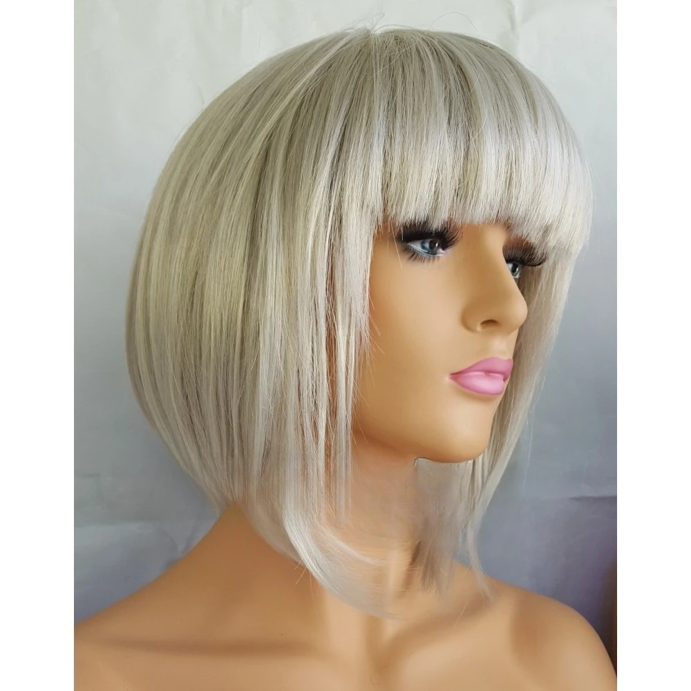 GRAUE BOB-PERÜCKE, helles SILBER, hitzebeständig, kurzer Stil, Damen, B38, UK