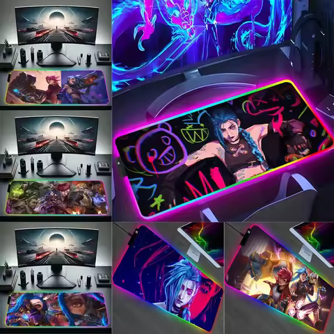 Hot Arcanes Graffiti Jinxs Ekko RGB Pc Gamer Keyboard Mouse Pad Mousepad LED Glowing Mouse Mats Rubber Gaming Computer Mausepad